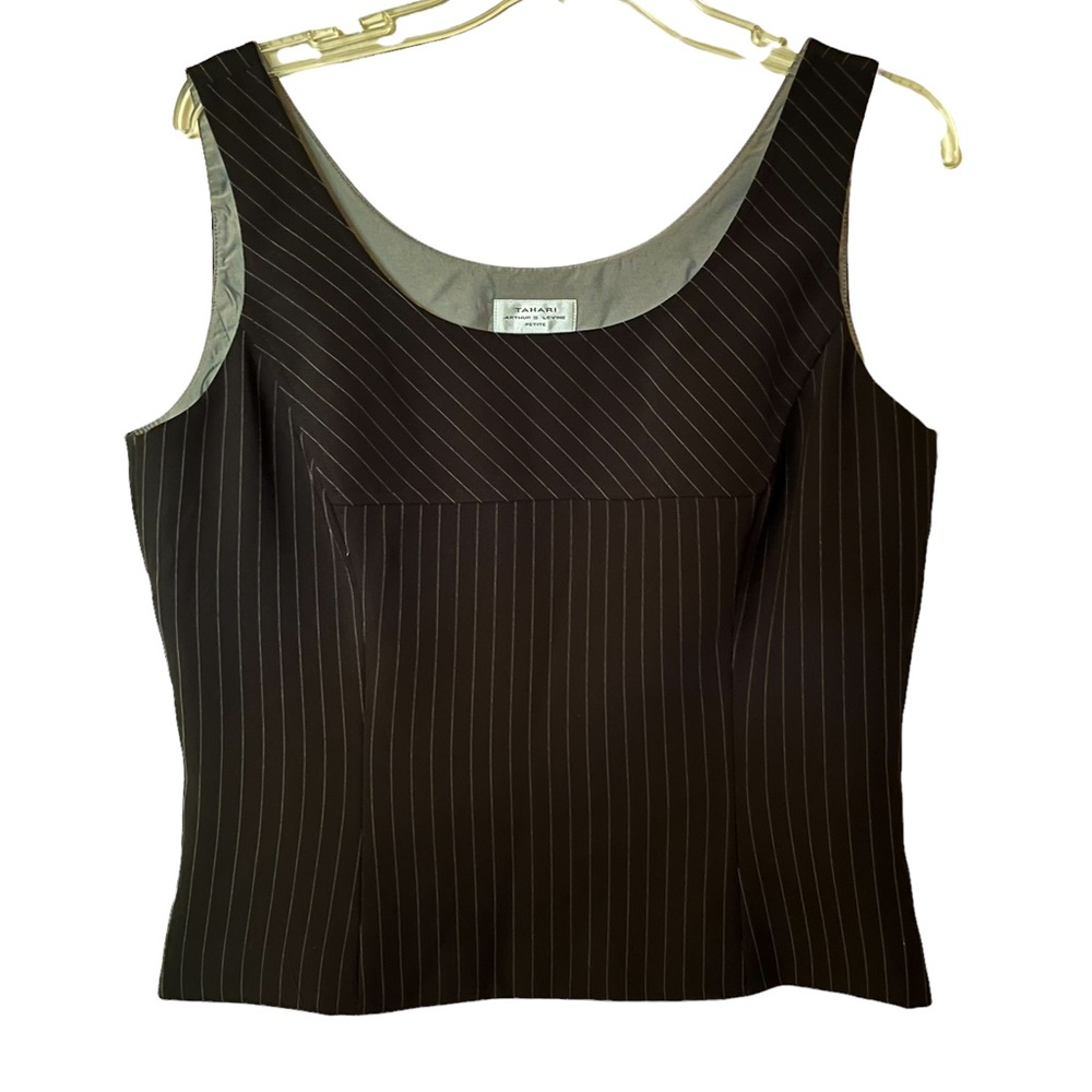 Retro Tahari Black White Pinstripe Top Size 10P
